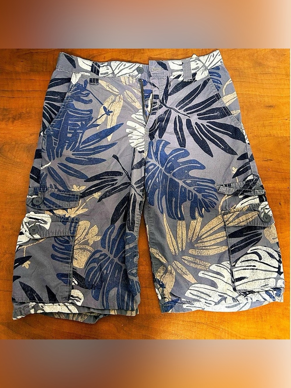 Old Navy Navy and Gray Tropical Leaf Cargo Shorts